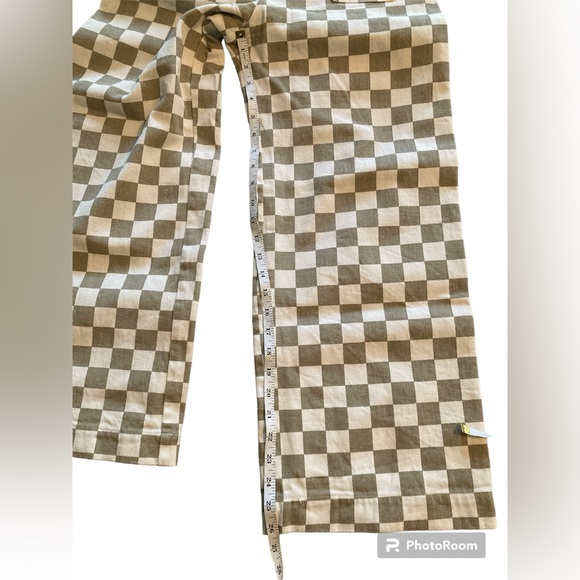 Checkered Cream & Tan Wide Leg Jeans. Size Large (Youth). - Picture 6 of 7